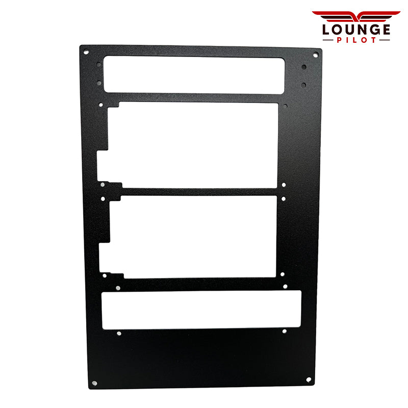RealSimGear GCU Faceplate for the GMA350, Dual GTN650, and DFC90. A two-part modular GCU stack system that includes the RealSimGear GCU Chassis and this mounting faceplate. This faceplate is designed to accommodate the RealSimGear GMA350, two GTN650 units, and the DFC90.