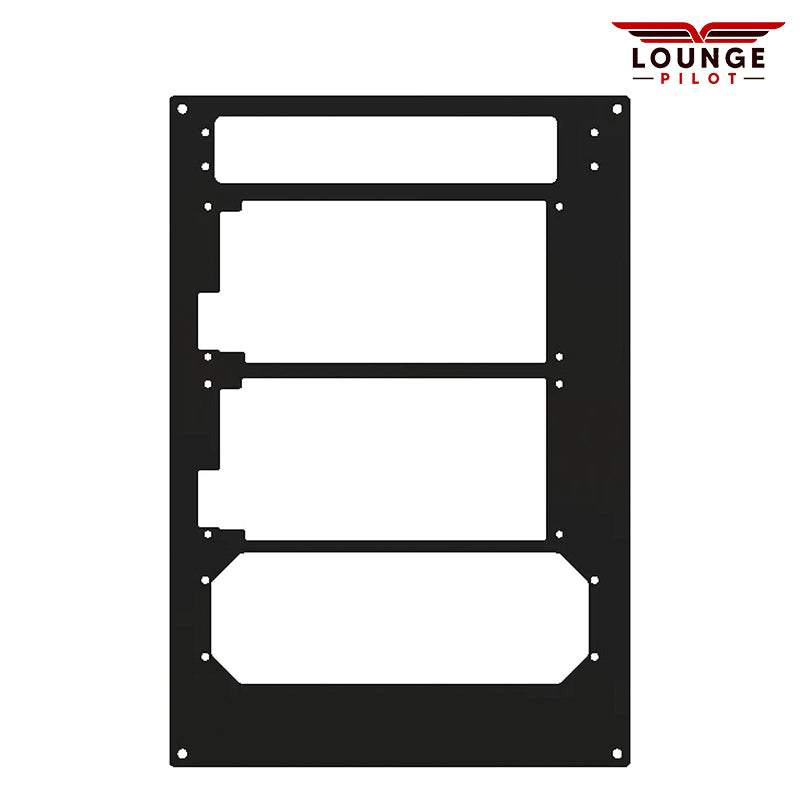 Introducing the RealSimGear GCU Faceplate designed for the GMA350, Dual GTN650s, and GFC500. This is a two-part modular GCU stack system that includes the RealSimGear GCU Chassis and this mounting faceplate. The faceplate is specifically crafted to accommodate the RealSimGear GMA350, dual GTN650s, and the GFC500.