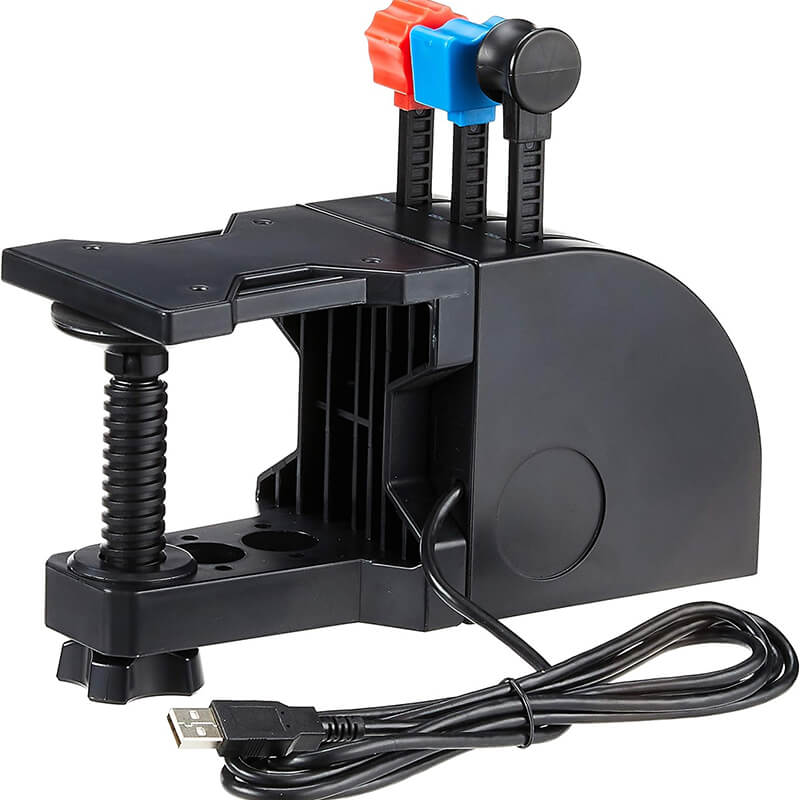 Enhance flight simulation with the Logitech Saitek Pro Flight Throttle Quadrant. Customize controls for throttle, trim, and more. Versatile design with programmable switches. Mount on desk for easy access. Includes additional lever heads for personalized layout. Compatible with major flight sims. Saitek Smart Technology for customization. Six buttons for added functionality.