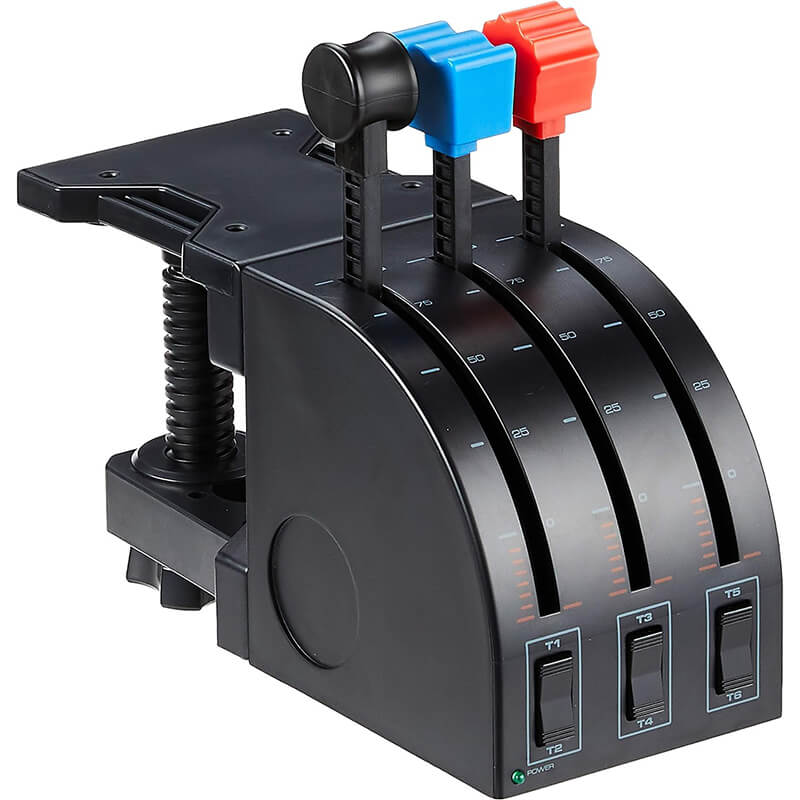 Enhance flight simulation with the Logitech Saitek Pro Flight Throttle Quadrant. Customize controls for throttle, trim, and more. Versatile design with programmable switches. Mount on desk for easy access. Includes additional lever heads for personalized layout. Compatible with major flight sims. Saitek Smart Technology for customization. Six buttons for added functionality.