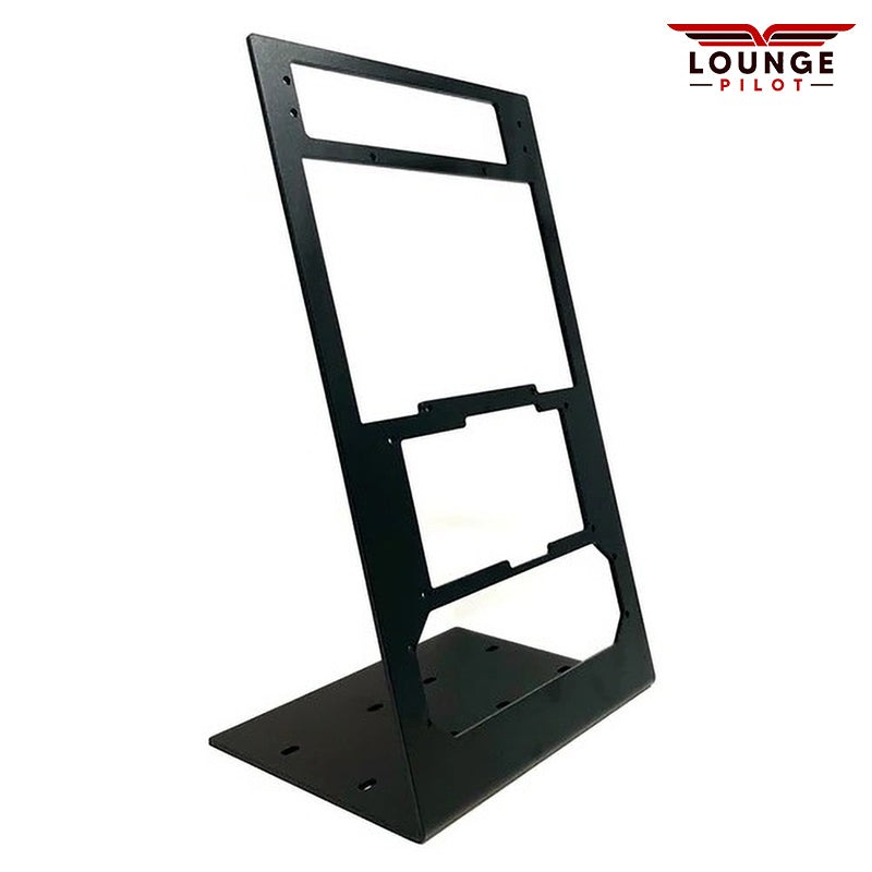 This versatile desktop stand is designed for the RealSimGear GNS530, GNS430, GMA350, and GFC500. Constructed from 3mm steel and finished with a matte black powder coating, it features rubber non-slip feet and includes mounting screws for secure installation. The stand provides a stable, elevated position for your devices, replicating the mounting style found in most general aviation aircraft.