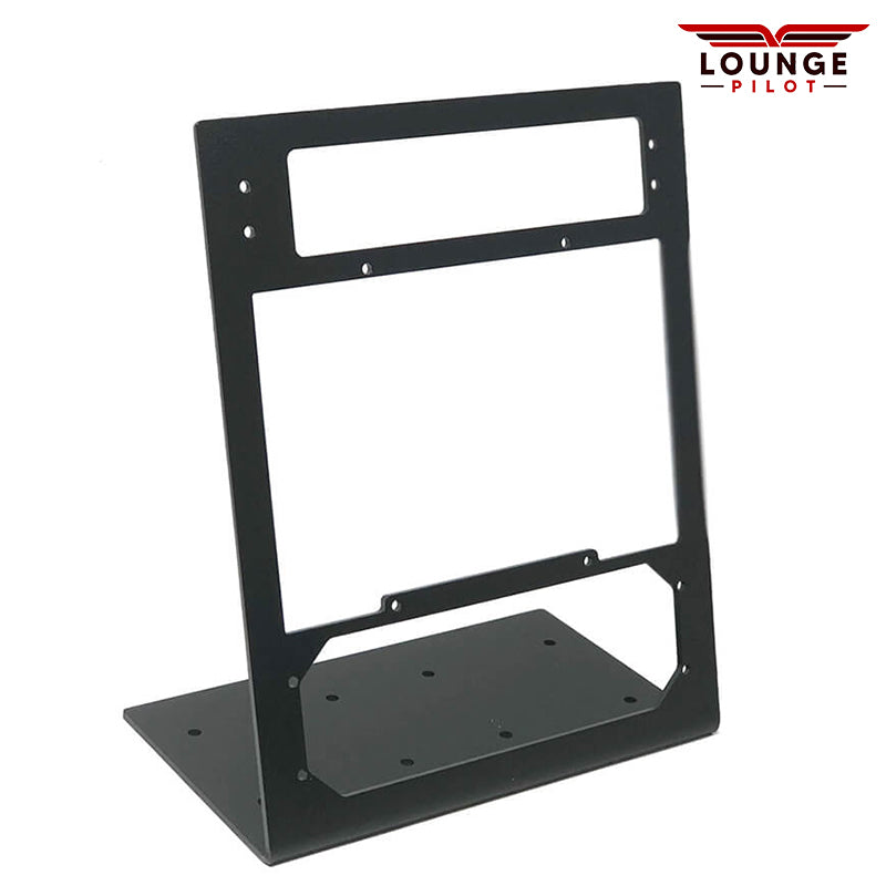 Multi desktop stand for the RealSimGear GNS430, GMA350, and GFC500. Crafted from 3mm stainless steel and finished with a matte black powder coat, this stand features rubber non-slip feet for added stability. It offers a secure, elevated mounting position for your devices, mirroring the installation found in most general aviation aircraft.