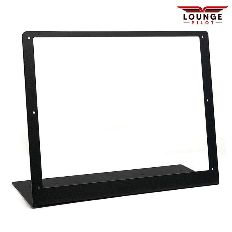 Desktop stand for the RealSimGear GDU1500 MFD. Crafted from 3mm steel and finished with a matte black powder coating, this stand features rubber non-slip feet and comes with mounting screws. It offers a stable and elevated mounting position for the GDU1500 MFD.  The stand includes mounting holes that are compatible with the Saitek/Logitech yoke mounting system, as well as the Honeycomb Alpha yoke and Honeycomb Bravo throttle.