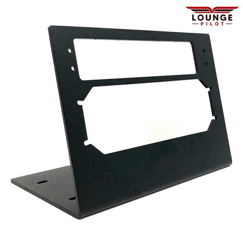 Multi-desktop stand for the RealSimGear GMA350 and GFC500. Constructed from 3mm steel, finished with a matte black powder coating, and equipped with rubber non-slip feet and mounting screws. This stand offers a stable and elevated mounting position for both products, replicating the installation found in most general aviation aircraft.  Holds:  RealSimGear GMA350 Audio Panel and  RealSimGear GFC500 Auto Pilot