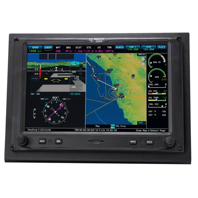 The RealSimGear G3X is an ultra realistic replica of the real Garmin G3X glass panel.  It features backlit rubber buttons with a very accurate tactile feel.  The high brightness screen has a wide view angle display with a built in capacitive touch screen.  The touch screen makes this product a great choice if you want to configure your simulator for a variety of different aircraft types.