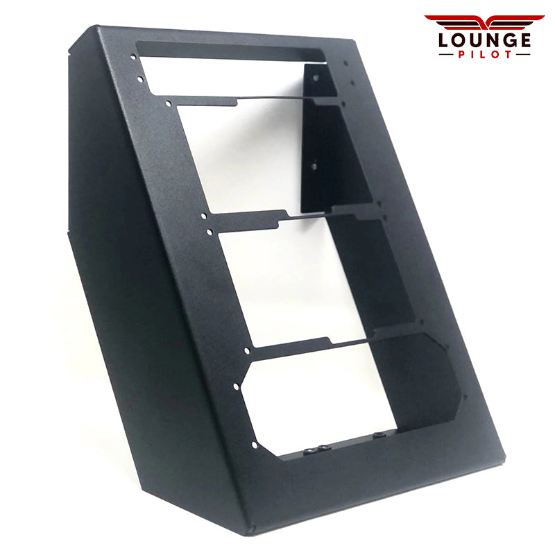 This bracket is designed to securely mount the RealSimGear components, including the GMA350 Audio Panel, two GNS430 units, and the GFC500 Autopilot.