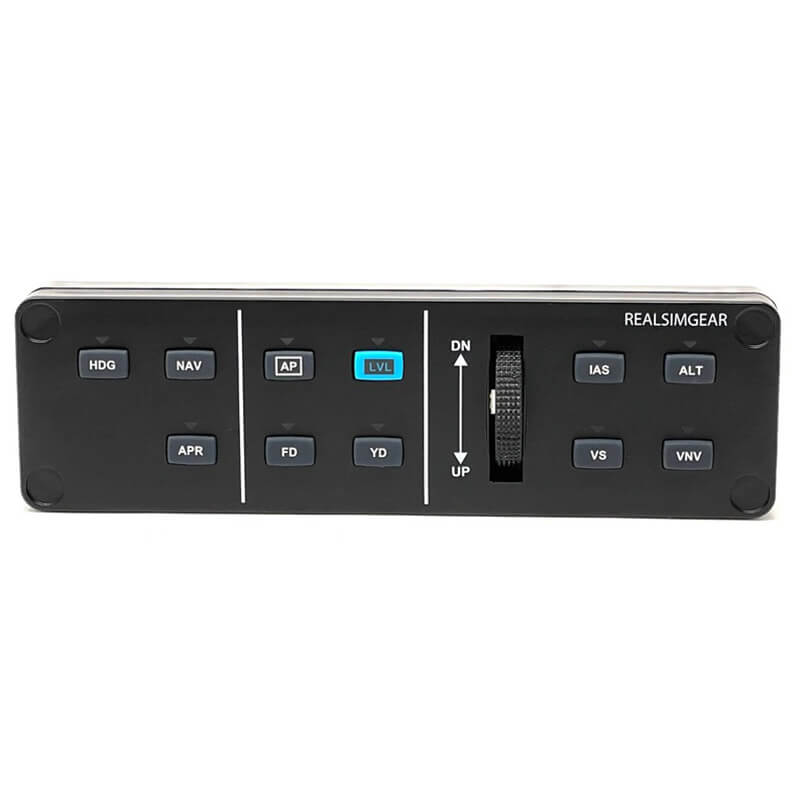 Replica of othe Garmin GFC700 Autopilot for use with your flight simulator. Modeled after the autopilot unit found in Cirrus SR20/SR22 aircraft, this autopilot includes functioning rubber buttons for all modes, as well as indicator LED's that reflect the operating mode. The wheel also functions to allow you to adjust target indicated air speed, vertical speed or altitude. The unit connects to your PC with a single USB cable.