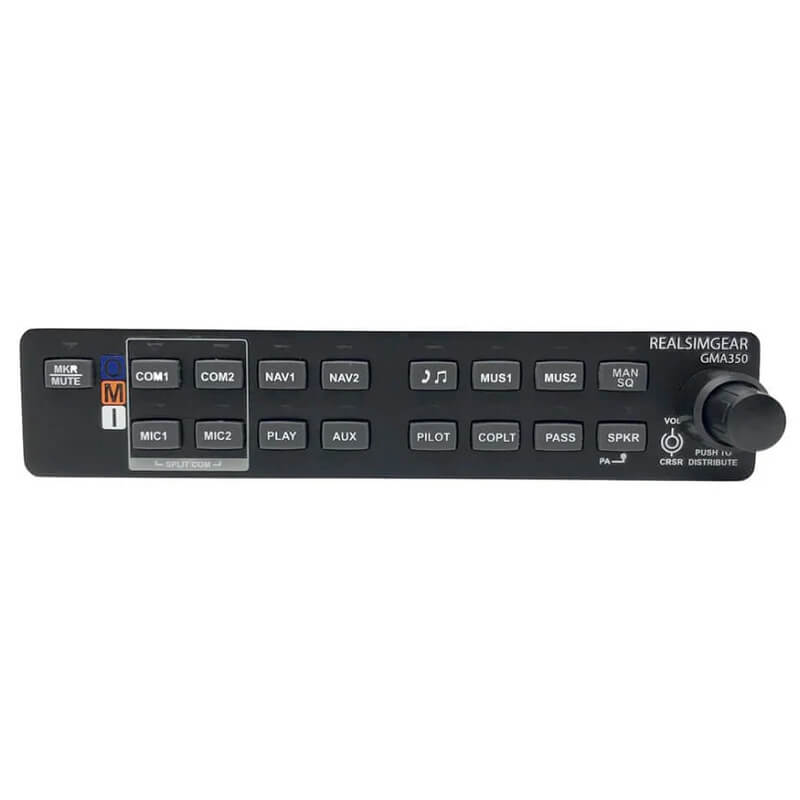 The RealSimGear GMA350 Audio Panel allows you to control which COM or NAV radio source is heard while flying. This unit significantly increases the level of realism when using virtual Air Traffic Control services such as PilotEdge.