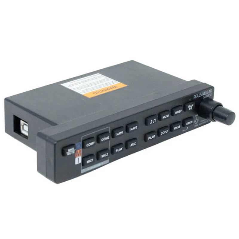 The RealSimGear GMA350 Audio Panel allows you to control which COM or NAV radio source is heard while flying. This unit significantly increases the level of realism when using virtual Air Traffic Control services such as PilotEdge.