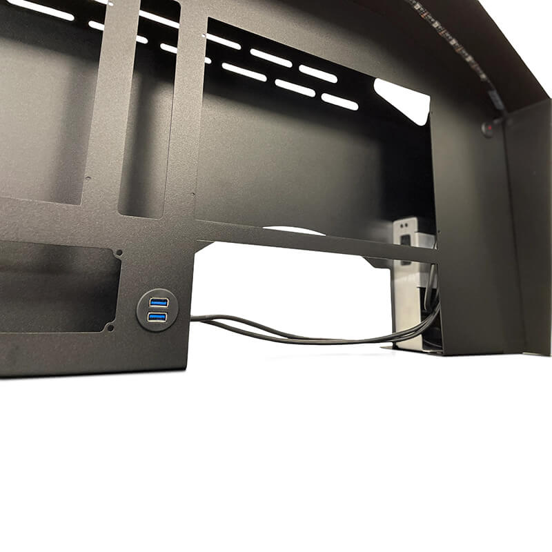  The RealSimGear Modular Panel System offers a stable, fully enclosed base for flight sim avionics without desk clamps. It includes a USB hub, power cables, and a USB to HDMI adapter, needing just one USB3 and power connection. The front panel is swappable with options like G1000, TBM, and custom layouts. A front-mounted power switch, RGB LED lighting, and dual USB socket provide easy power control, device connections, and iPad charging when using ForeFlight.