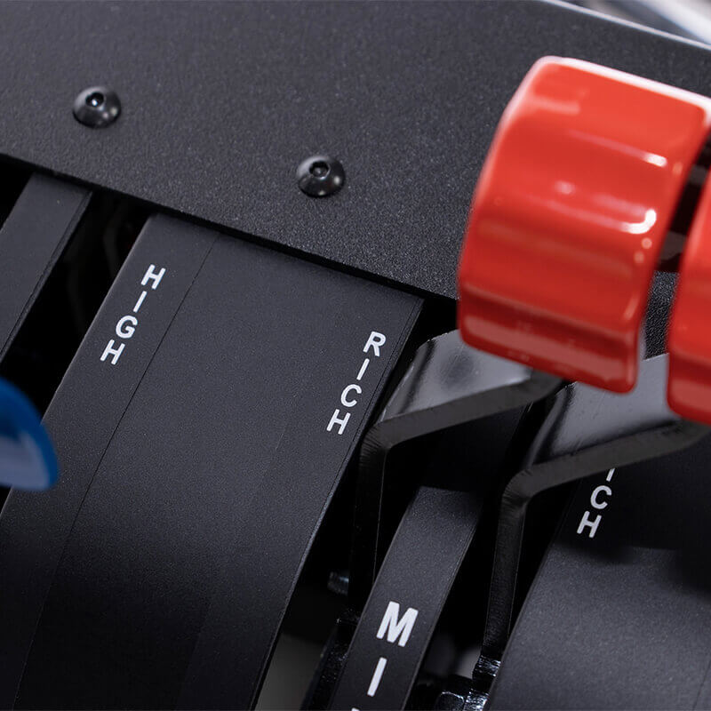 Introducing the VirtualFly TQ6 Plus Throttle for Flight Simulation. Essential features like controllable reverse thrust, propeller feathering, and cut-off mixture functions ensure precise control. Adjustable traveling touch-on levers enhance responsiveness. Hall effect magnetic sensors promise durability. Compatible with MSFS, P3D, X-Plane. All-metal construction, USB connectivity. Effort adjustment for fine-tuning sensitivity. Dimensions: Length: 125.4 mm, Width: 226 mm, Height: 172.5 mm.
